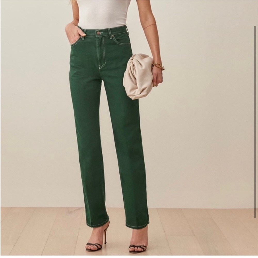 Reformation Cowboy High Rise Straight Jeans in Emerald